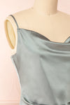 Chloe Silver Cowl Neck Silky Midi Slip Dress | Boutique 1861 side close-up