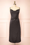 Chloe Storm Black Silky Midi Slip Dress | Boutique 1861 front view