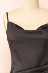 Chloe Storm Black Silky Midi Slip Dress | Boutique 1861 front close-up