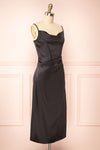 Chloe Storm Black Silky Midi Slip Dress | Boutique 1861 side view