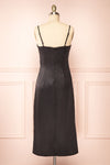 Chloe Storm Black Silky Midi Slip Dress | Boutique 1861 back view