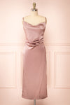 Chloe Sunrise Pink Cowl Neck Silky Midi Slip Dress | Boutique 1861 front view