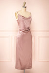 Chloe Sunrise Pink Cowl Neck Silky Midi Slip Dress | Boutique 1861 side view
