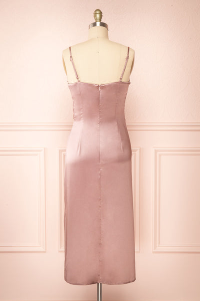 Chloe Sunrise Pink Cowl Neck Silky Midi Slip Dress | Boutique 1861 back view