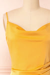 Chloe Yellow Cowl Neck Satin Midi Slip Dress | Boutique 1861 front close-up