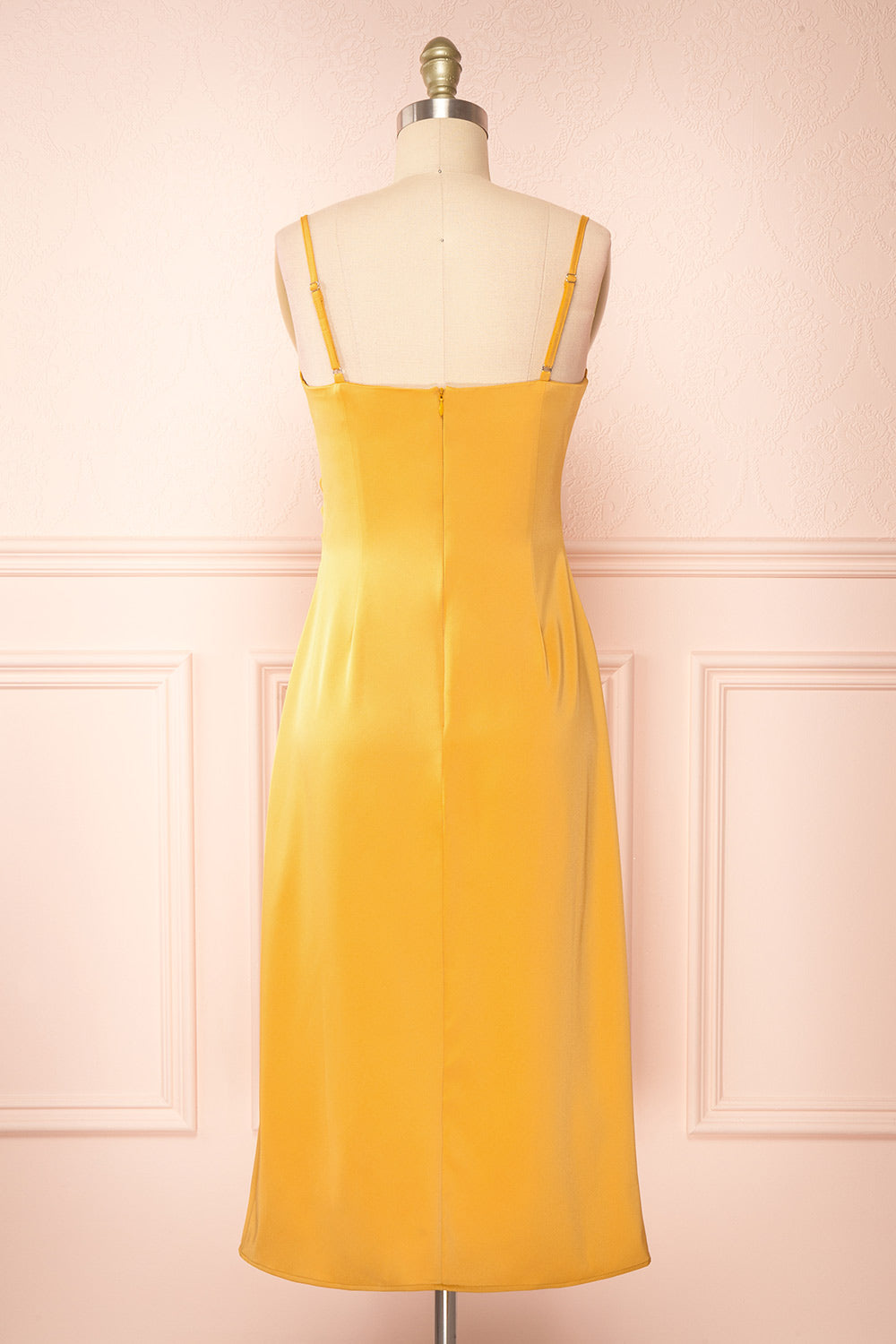 Chloe Yellow Cowl Neck Satin Midi Slip Dress | Boutique 1861