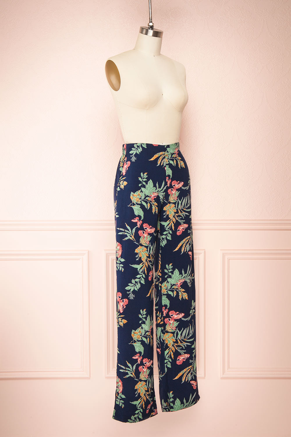 Chloris Navy Floral Palazzo Pants w/ Elastic Waist | Boutique 1861 side view 