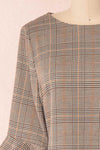 Christelle Grey Plaid Tunic Dress with Bell Sleeves | Boutique 1861 front close-up