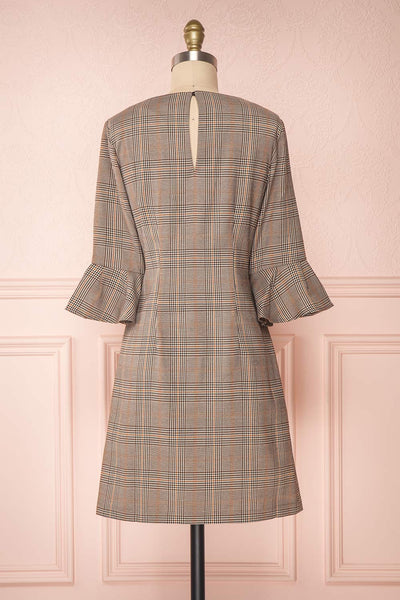 Christelle Grey Plaid Tunic Dress with Bell Sleeves | Boutique 1861 back view
