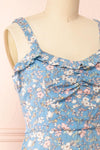 Chrona Blue Floral Midi Dress w/ Large Straps | Boutique 1861  side close-up