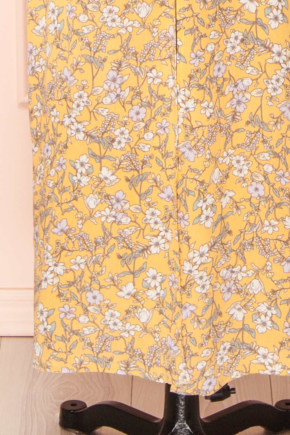 Chrona Yellow Floral Midi Dress w/ Large Straps | Boutique 1861 bottom
