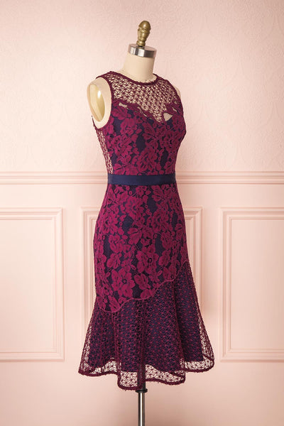 Ciara Purple Lace Midi Dress | Robe Cocktail | Boutique 1861 side view