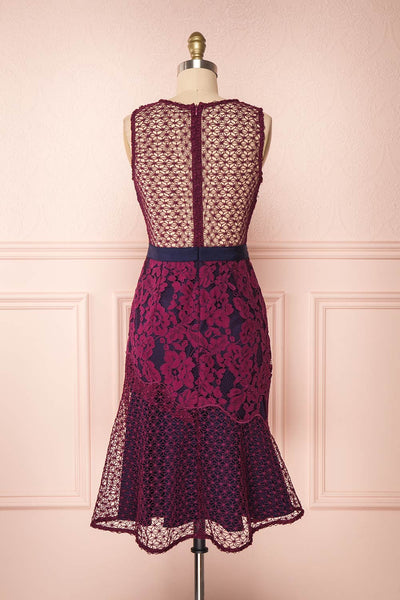 Ciara Purple Lace Midi Dress | Robe Cocktail | Boutique 1861 back view