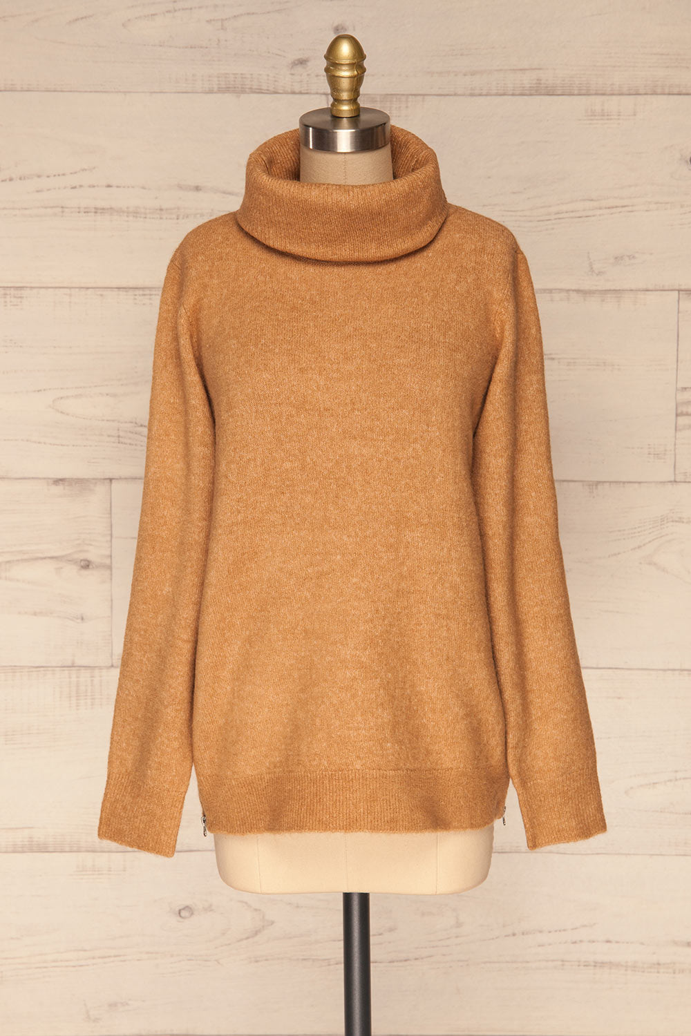 Citadella Camel Turtleneck Knit Sweater front view | La Petite Garçonne