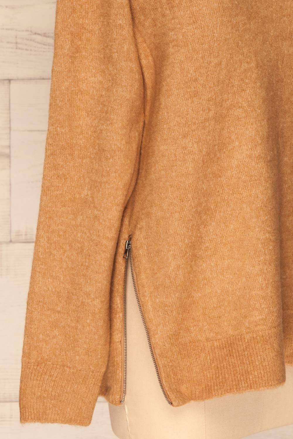 Citadella Camel Turtleneck Knit Sweater zipper open | La Petite Garçonne