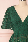 Claatje Green Lace Peplum Top with Plunging Neckline | Boutique 1861 front close-up