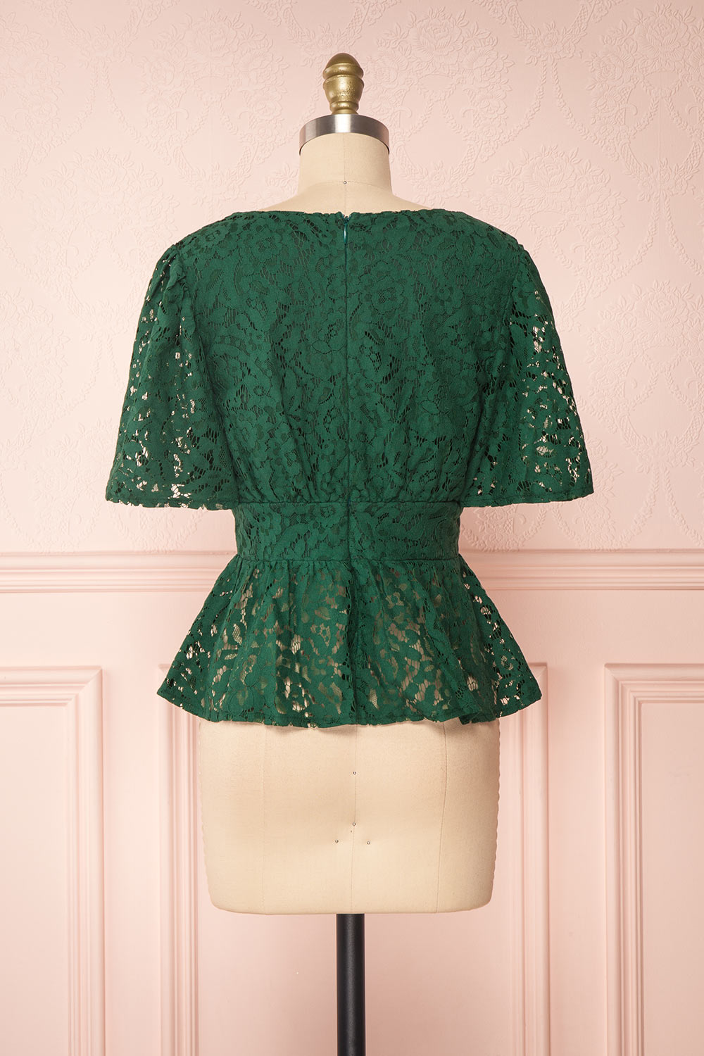 Claatje Green Lace Peplum Top with Plunging Neckline | Boutique 1861 back view 