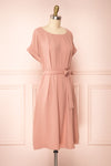 Claire Pink Short Sleeve Tie Waist Dress | Boutique 1861 side view