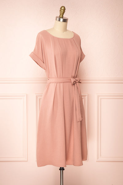 Claire Pink Short Sleeve Tie Waist Dress | Boutique 1861 side view