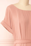 Claire Pink Short Sleeve Tie Waist Dress | Boutique 1861 side close-up