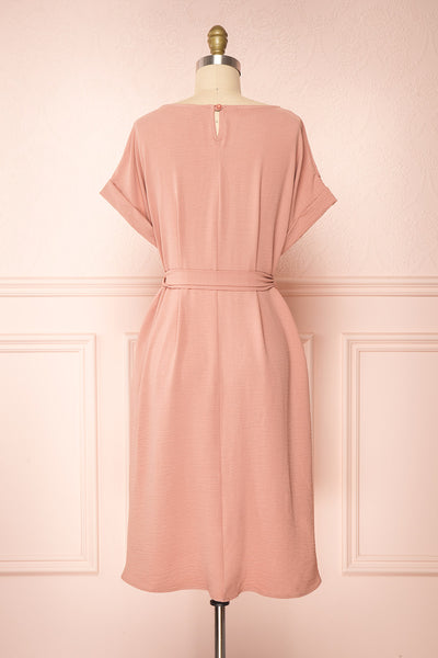 Claire Pink Short Sleeve Tie Waist Dress | Boutique 1861 back view