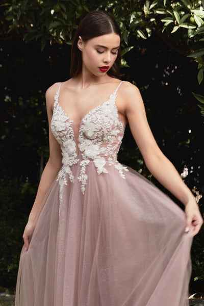 Clara Mauve Maxi Tulle Dress with Lace Bodice | Boudoir 1861 front on model