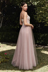 Clara Mauve Maxi Tulle Dress with Lace Bodice | Boudoir 1861 front on model back on model