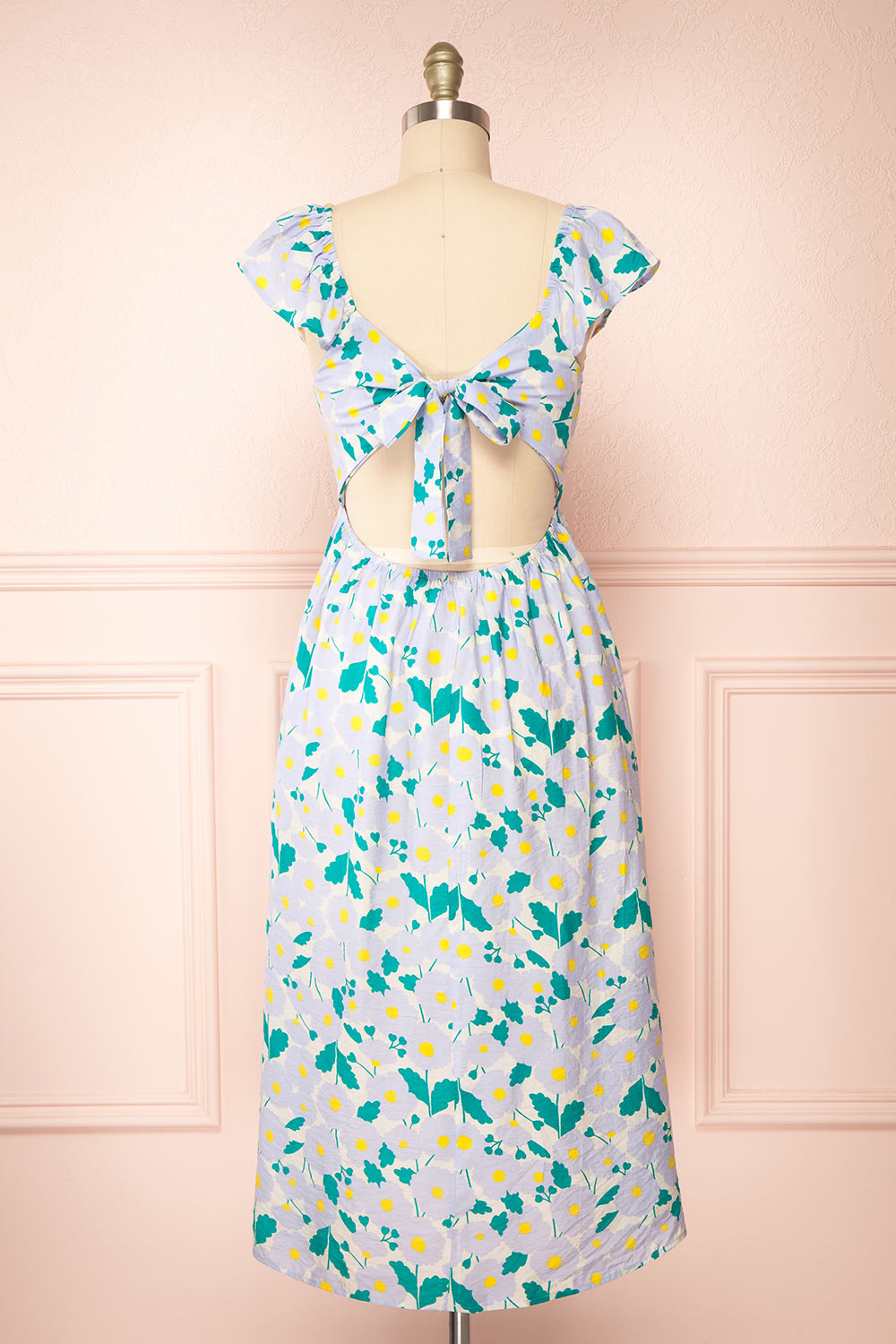 Clare Semi Open-Back Floral Midi Dress | Boutique 1861 back view