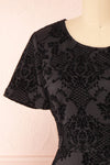 Clarinda Black Velvet Patterned Short Dress | Boutique 1861 front close-up