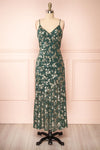 Clary Green Floral Midi Dress w/ Fabric Belt | Boutique 1861 front view