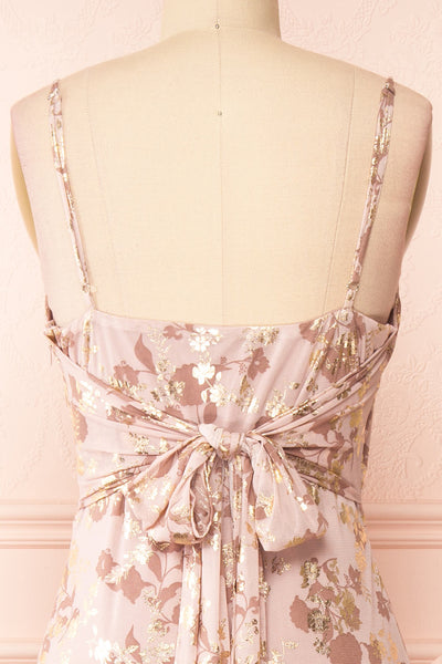 Clary Mauve Floral Midi Dress w/ Fabric Belt | Boutique 1861 back close-up
