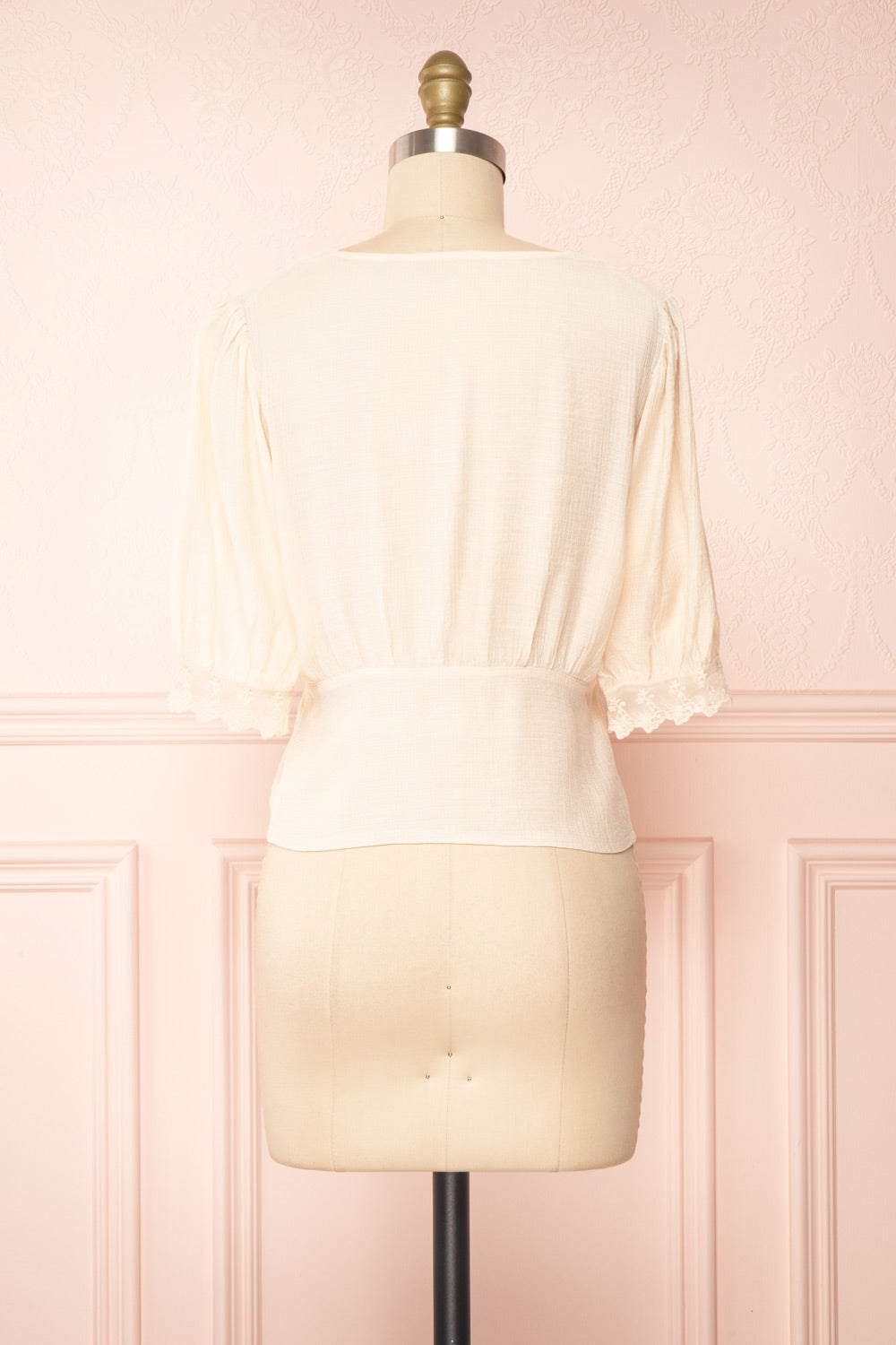 Clavis Beige Button-Up Lace Crop Top | Boutique 1861 back view