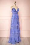 Clematite Lilac Layered Ruffles Maxi Dress | Boutique 1861 side view