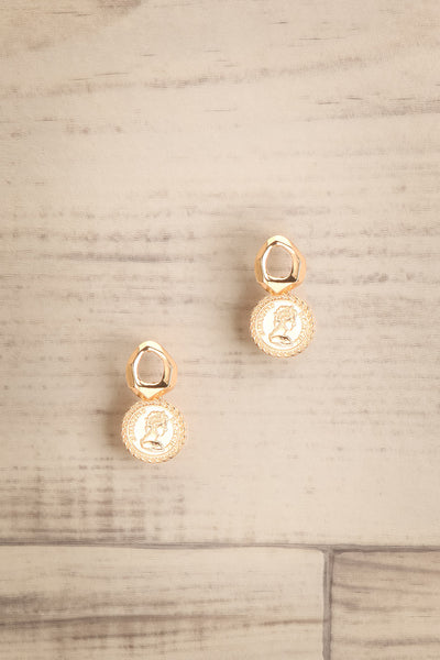 Clementia Gold Pendant Earrings with Medallion | La Petite Garçonne