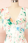 Clementine Short Floral Dress w/ Puffy Sleeves | Boutique 1861 front close up