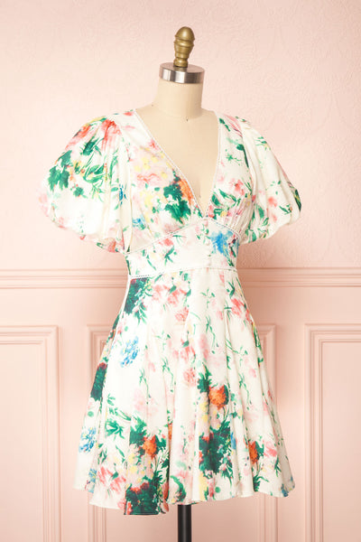 Clementine Short Floral Dress w/ Puffy Sleeves | Boutique 1861 side view