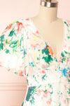 Clementine Short Floral Dress w/ Puffy Sleeves | Boutique 1861  side close up
