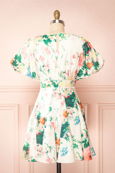 Clementine Short Floral Dress w/ Puffy Sleeves | Boutique 1861  back view