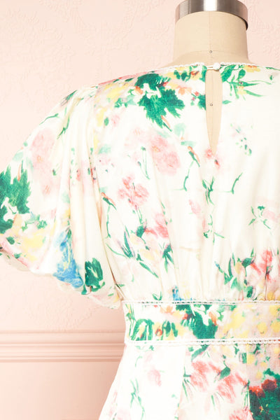 Clementine Short Floral Dress w/ Puffy Sleeves | Boutique 1861 back close up