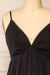 Cloppen Black V-Neck Midi Dress | La petite garçonne front close-up