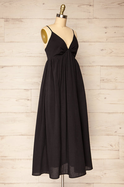 Cloppen Black V-Neck Midi Dress | La petite garçonne side view