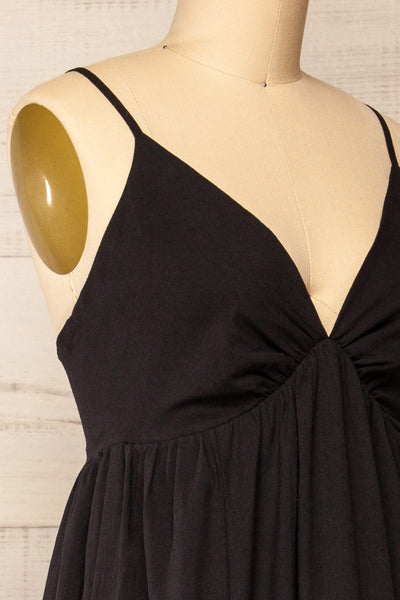 Cloppen Black V-Neck Midi Dress | La petite garçonne side close-up