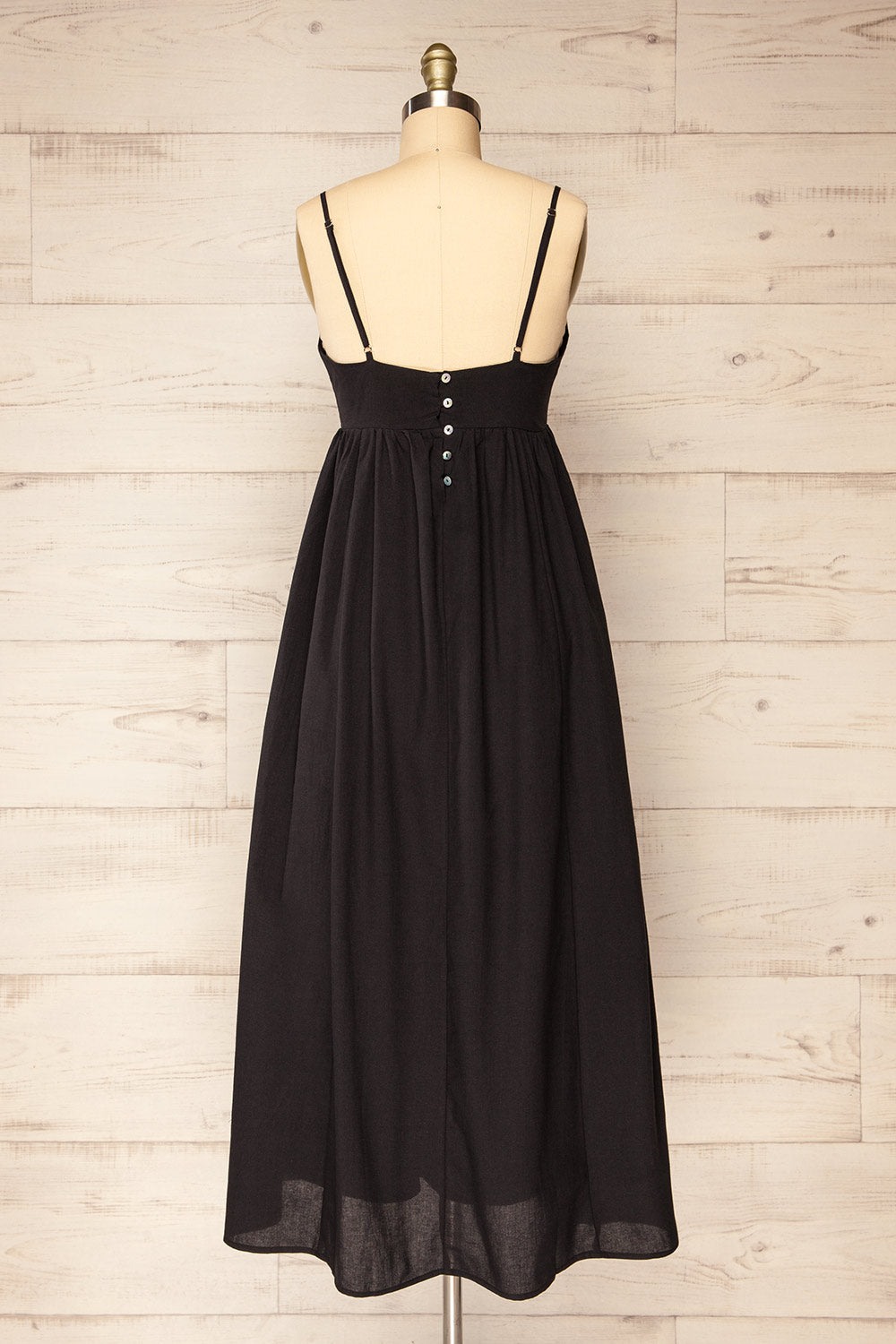 Cloppen Black V-Neck Midi Dress | La petite garçonne back view