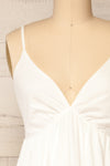 Cloppen Ivory V-Neck Midi Dress | La petite garçonne  front close-up