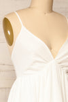 Cloppen Ivory V-Neck Midi Dress | La petite garçonne  side close-up