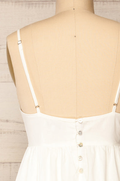Cloppen Ivory V-Neck Midi Dress | La petite garçonne  back close-up