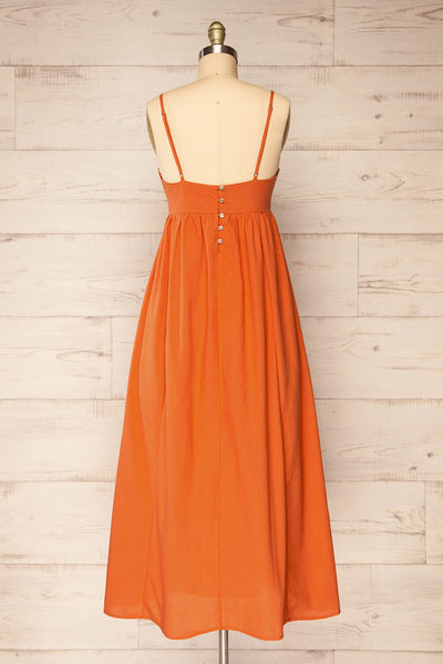 Cloppen Orange V-Neck Midi Dress | La petite garçonne  back view