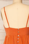 Cloppen Orange V-Neck Midi Dress | La petite garçonne back close-up