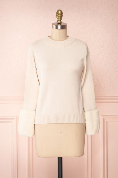 Coblence Beige Sweater w/ Faux Fur Sleeves | Boutique 1861