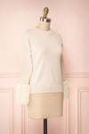 Coblence Beige Knit Sweater w. Faux Fur Sleeves | Boutique 1861 side view